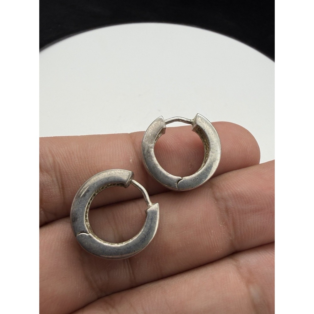 Vintage 925 Sterling Silver Plain Thick Small Hoop Earrings 7.38g